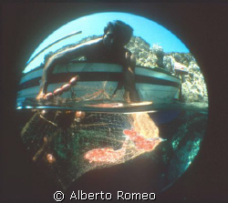 SICILYAN FISHERMAN  IN LITTLE BOAT FISHING  LITTLE SCORPI... by Alberto Romeo 